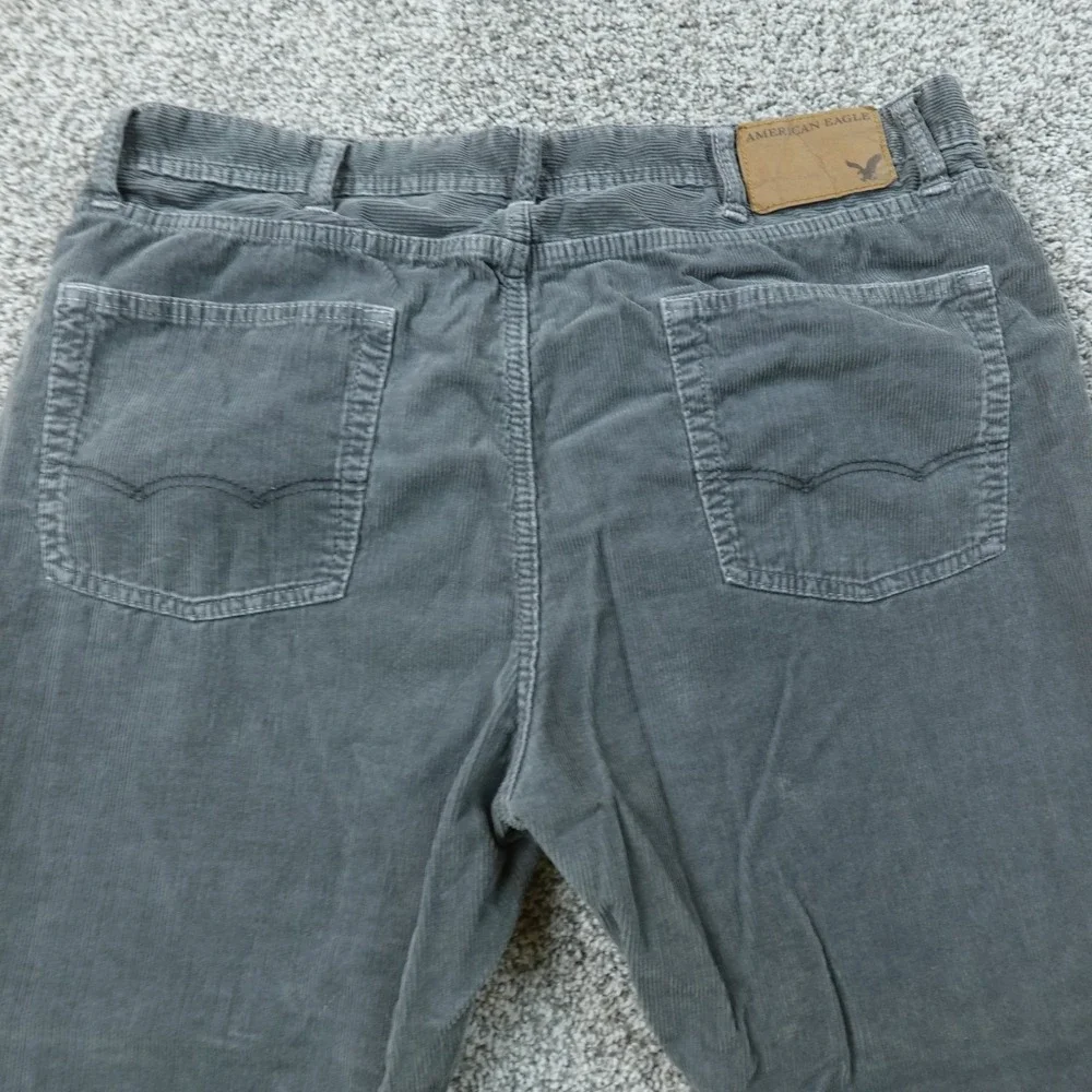 VTG American Eagle Pants Mens 38X32 Gray Corduroy Straight Chino 5 Pocket Y2K